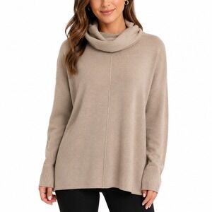 Jaclyn Smith Collection Sweater Wamans L Tan Beige Cowl Neck Tunic Long‎ Sleeve
